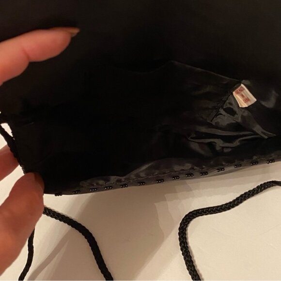 VINTAGE HANDMADE BAG CROSSBODY SHOULDER BEADED BLACK BROWN GOLD RED LONG STRAP - Picture 13 of 14